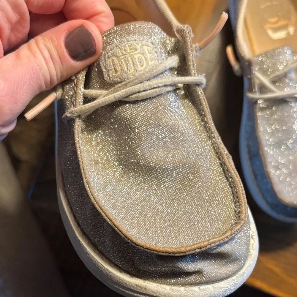 Hey Dude Sparkly Silver Kids Shoes
